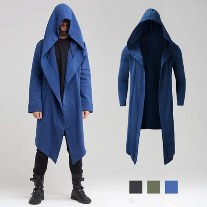 Manteau à capuche à ourlet frontal long et irrégulier pour hommes